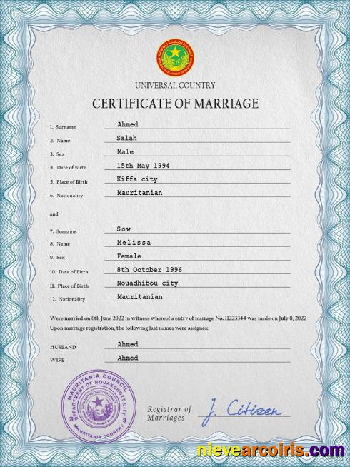 Mauritania marriage certificate